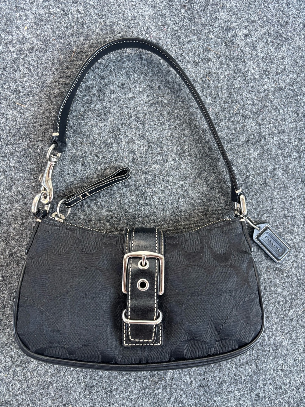 Coach Black Hamptons Signature Demi Buckle Shoulder Bag